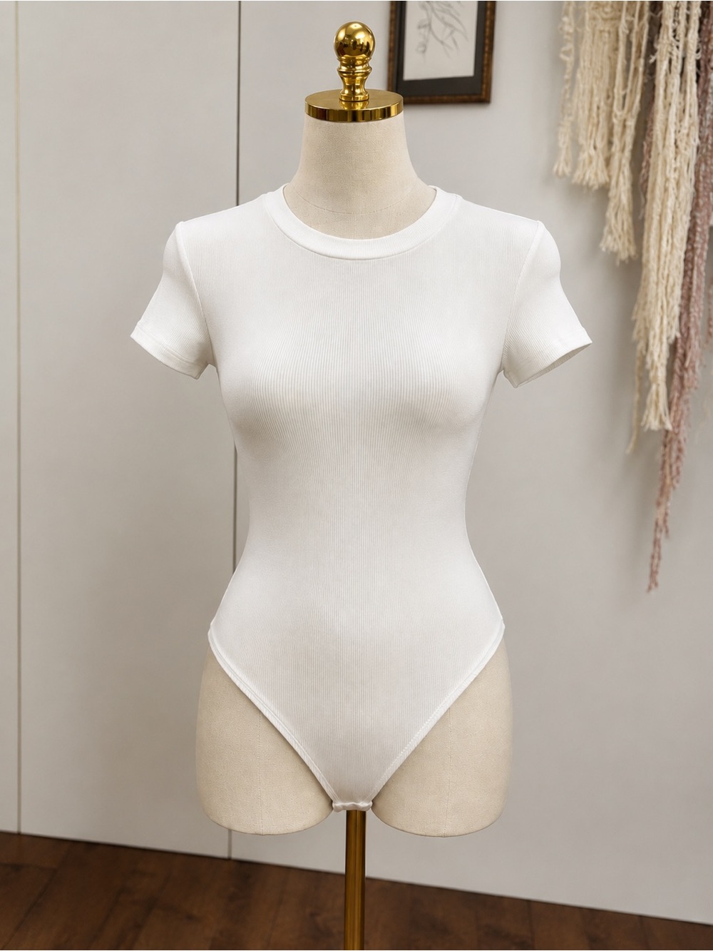 White Ribbed Short-Sleeve Bodysuit